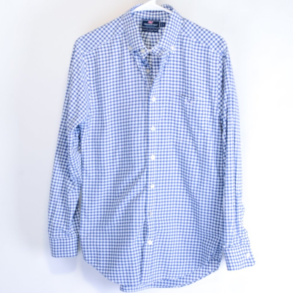 VINEYARD VINES blue and white checkered "Performance tucker shirt" in EUC!